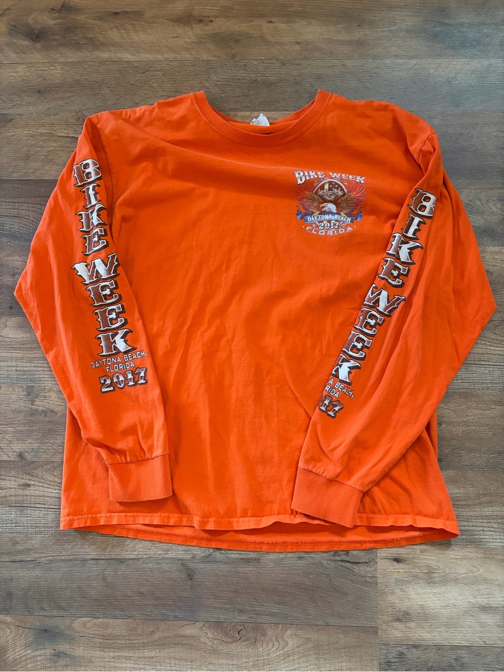 Hanes Orange Long Sleeve Bike Week Graphic Tee
